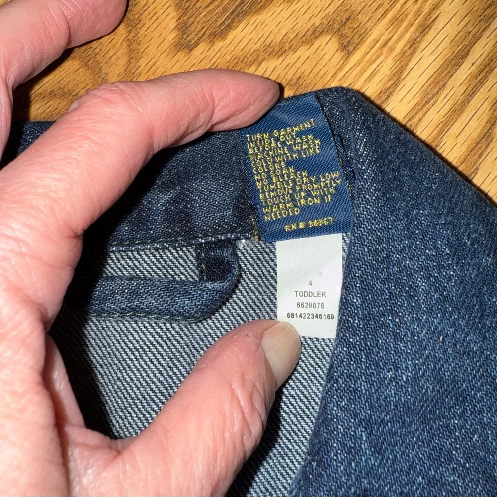 OshKosh B'gosh‎ Upcycled Dark Blue Jean Jacket with Pink Brocade Detail